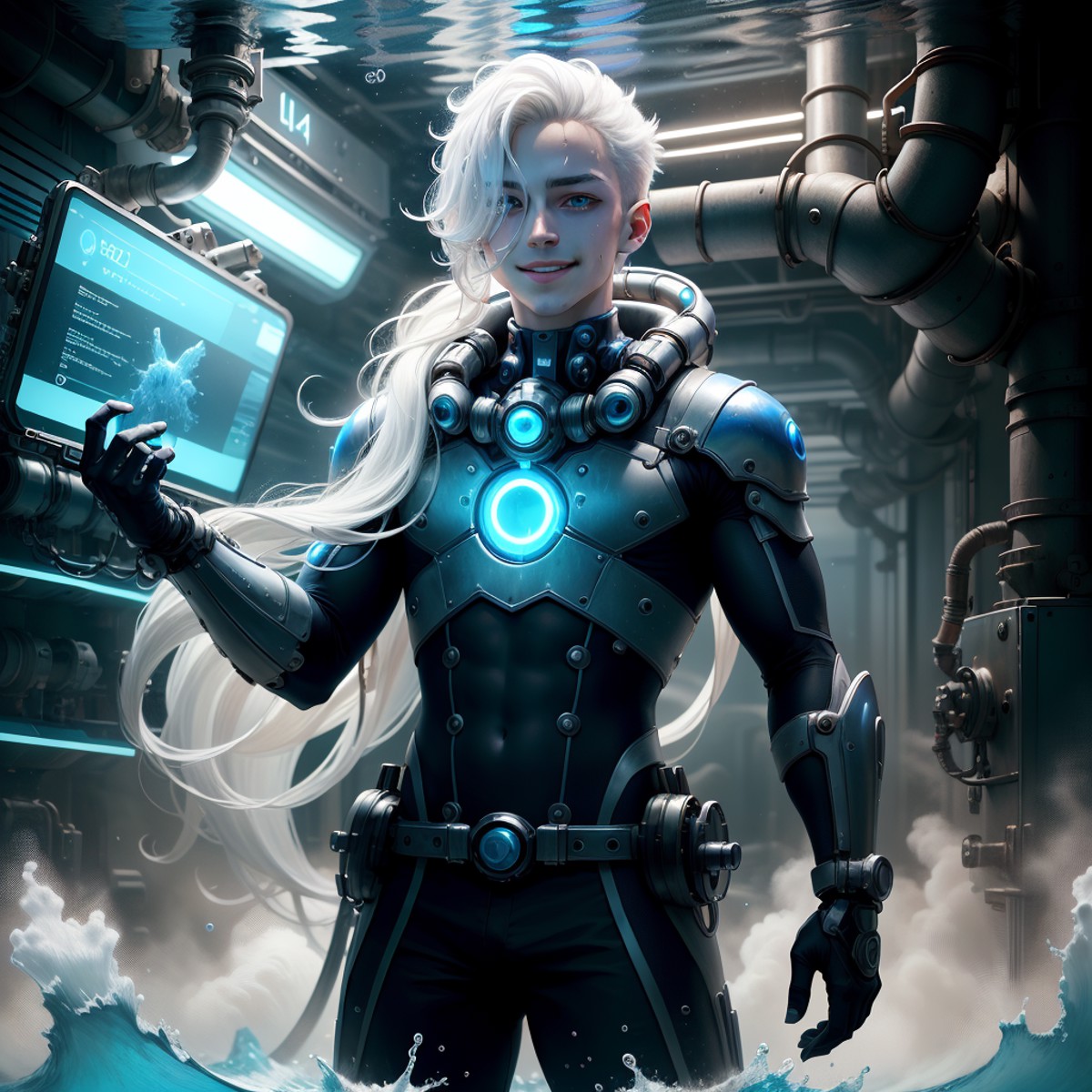 07889-12345-,hydrotech , scifi, aquatic , _ scholar , scroll, 1boy,long hair, pale skin,white hair, glowing eyes, smile ,closed mouth,.png